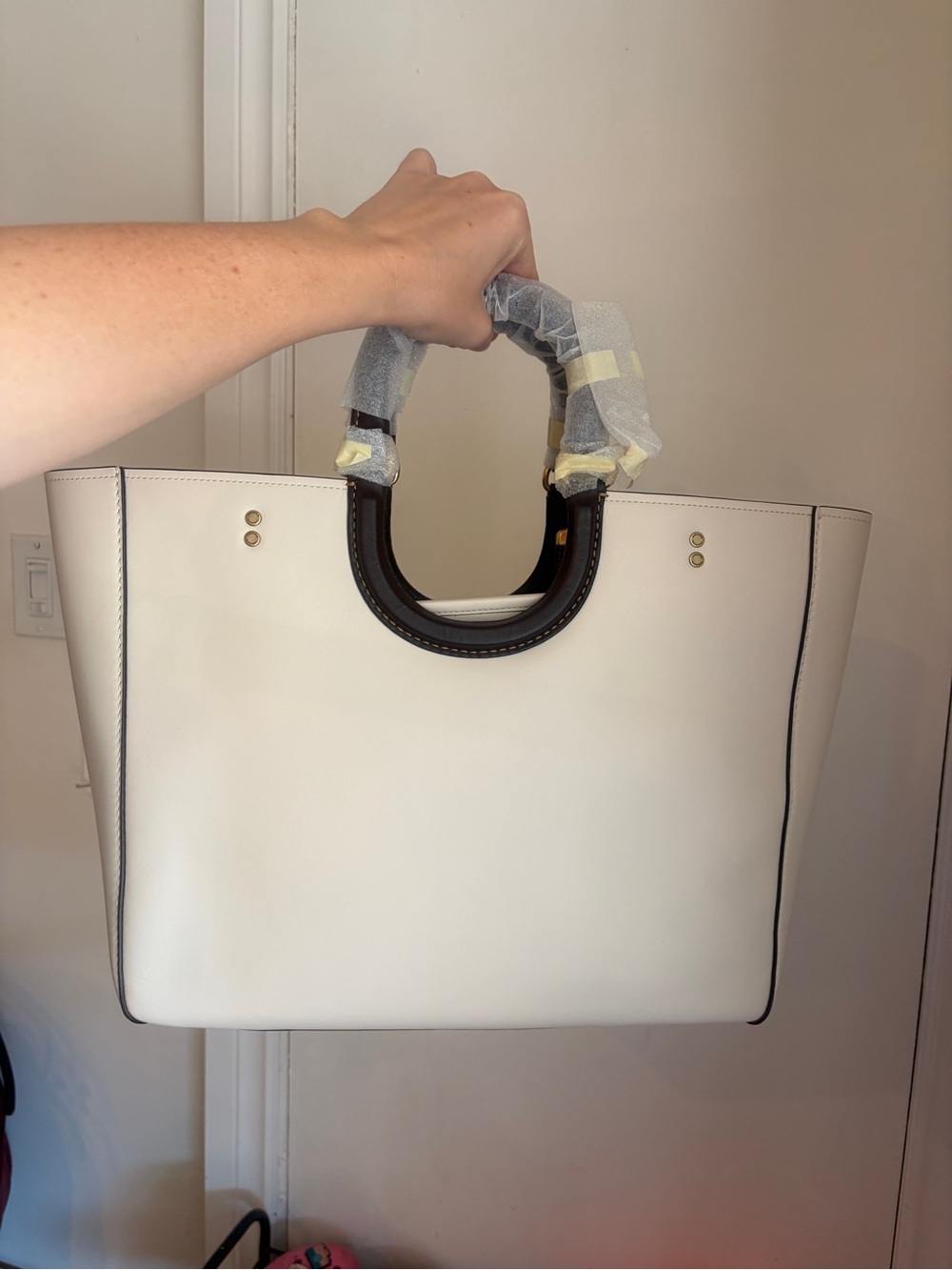 Brand New Coach Rae Tote in white/ivory brown accents